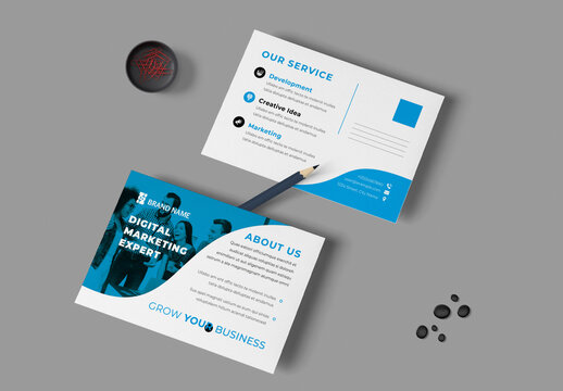 Postcard Layout With Blue Accents