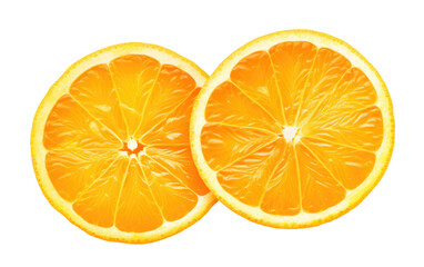 Two Oranges Cut in Half on a White Background. On a White or Clear Surface PNG Transparent Background.
