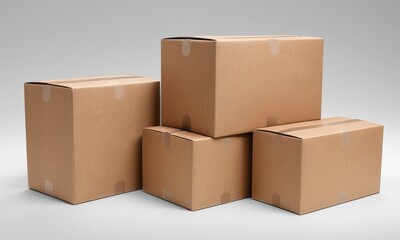 Cardboard boxes on gray background. Clipping path included.