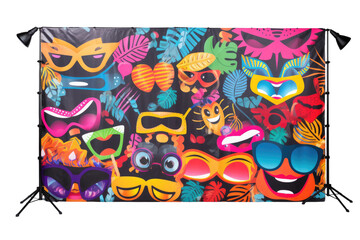 Colorful Masks Adorn a Photo Booth. On a White or Clear Surface PNG Transparent Background.