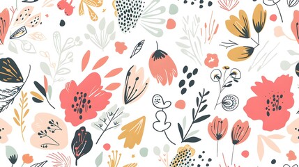 Set of universal hand drawn floral template for cover. Home decor, backgrounds, cards. Children abstract and floral design in doodle style. Vector illustration - obrazy, fototapety, plakaty