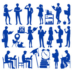 set of silhouettes of student