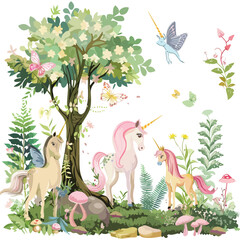 A magical forest with unicorns and fairies. clipart i