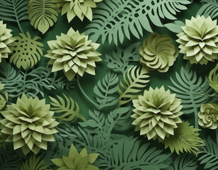 tropical concept, paper craft design, paper cut leaves for nature background or wallpaper
