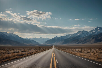 Highway road with mountains background - obrazy, fototapety, plakaty