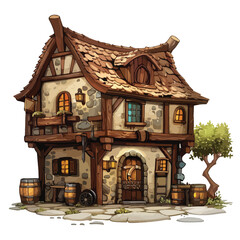 Fototapeta na wymiar A medieval village with a blacksmith and tavern. clipart