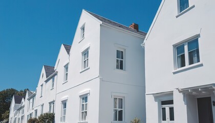 Fototapeta na wymiar White houses contrasting with blue sky