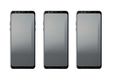 Three Samsung Phones on White Background. On a White or Clear Surface PNG Transparent Background.