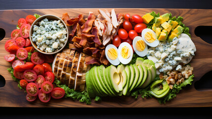 A classic Cobb salad with grilled chicken bacon hardb