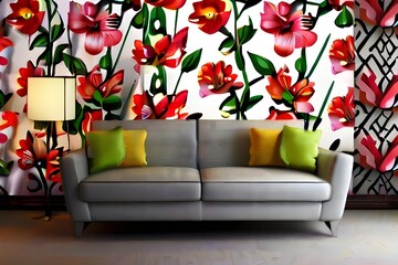 3D wallpaper for home interior classic decorations background Flowers Classic, illustration 3d Generative AI