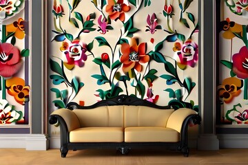 3D wallpaper for home interior classic decorations background Flowers Classic, illustration 3d Generative AI