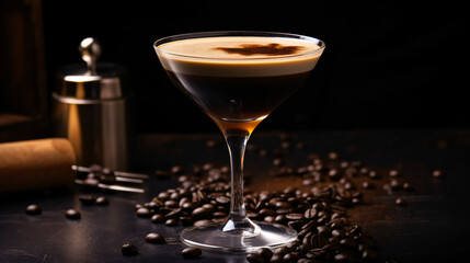 A classic espresso martini with vodka and coffee  - obrazy, fototapety, plakaty