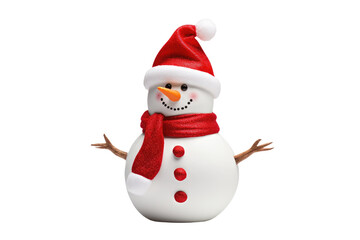 Snowman With Red Hat and Scarf. On a White or Clear Surface PNG Transparent Background.