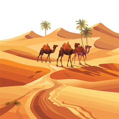 Fototapeta na wymiar A serene desert landscape with a camel caravan. clipart 3c32e2b1-c64a-4de6-b0c2-838cc4dd00.eps