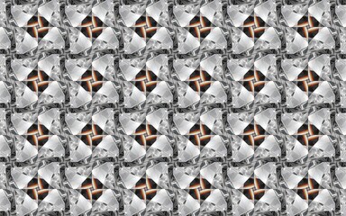 幾何学模様のシームレス背景画像｜シルバークリスタル｜ガラスの質感｜風車のパターン