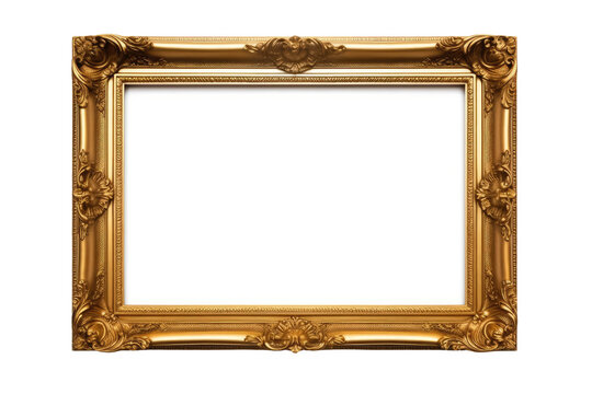 Gold Frame on White Background. On a White or Clear Surface PNG Transparent Background.