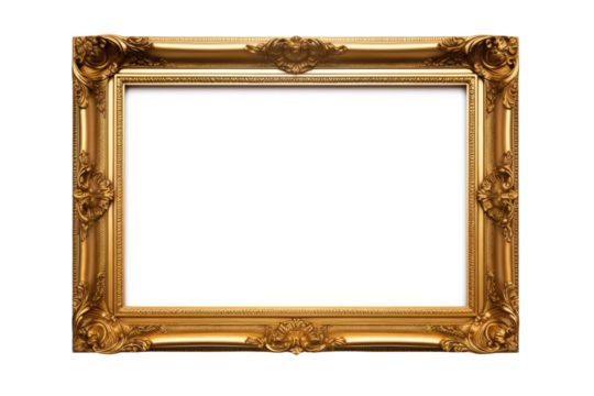 Gold Frame on White Background. On a White or Clear Surface PNG Transparent Background.