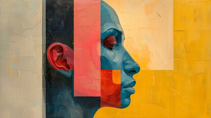 A painting of a woman's face with a blue nose and red lips - obrazy, fototapety, plakaty