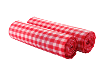 Two Red and White Checkered Tablecloths on a White Background. On a White or Clear Surface PNG Transparent Background.