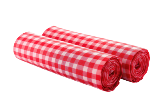 Two Red and White Checkered Tablecloths on a White Background. On a White or Clear Surface PNG Transparent Background.
