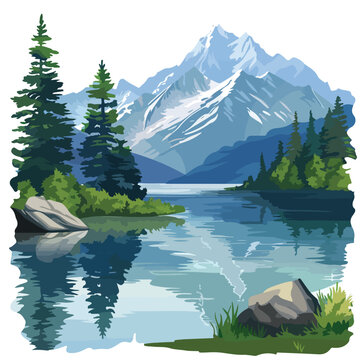 A Serene Mountain Landscape With A Tranquil Lake. Clipart