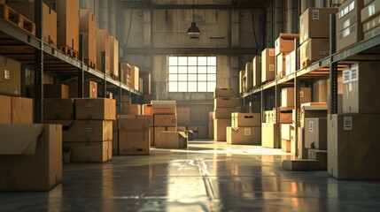 Stack of cardboard boxes in storage warehouse, 3d rendering. generative AI image