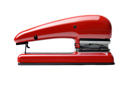 Red Stapler on White Surface. On a White or Clear Surface PNG Transparent Background.