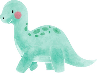 Apatosaurus dinosaur cartoon character . Watercolor style .