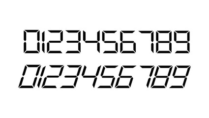Digital numbers, black isolated silhouette