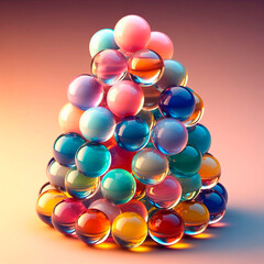A stack of colorful glass, spheres sitting on top of each other