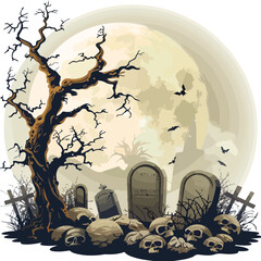A spooky graveyard with creepy tombstones. clipart