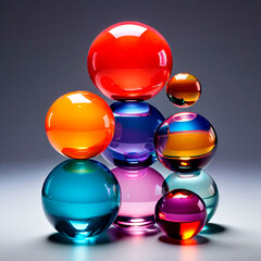 A stack of colorful glass, spheres sitting on top of each other