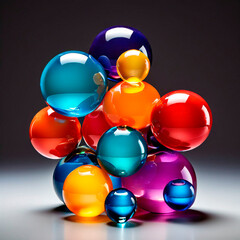 A stack of colorful glass, spheres sitting on top of each other