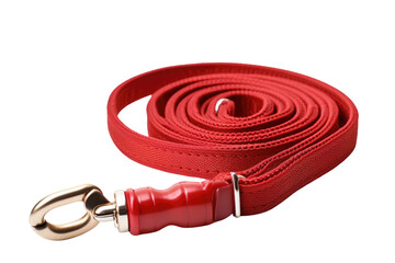 Red Leash With Metal Hook on White Background. On a White or Clear Surface PNG Transparent Background.