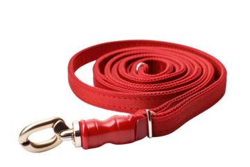 Red Leash With Metal Hook on White Background. On a White or Clear Surface PNG Transparent Background.