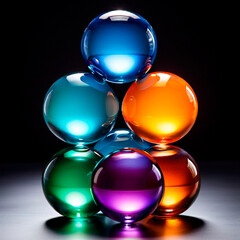 A stack of colorful glass, spheres sitting on top of each other