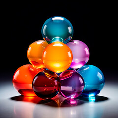 A stack of colorful glass, spheres sitting on top of each other