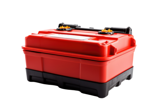 Red and Black Tool Box on White Background. On a White or Clear Surface PNG Transparent Background.