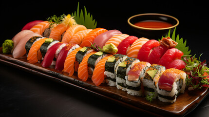 A colorful sushi platter