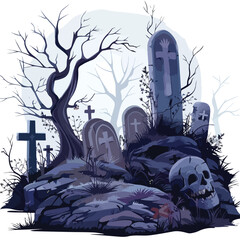 A spooky graveyard with eerie mist. clipart 