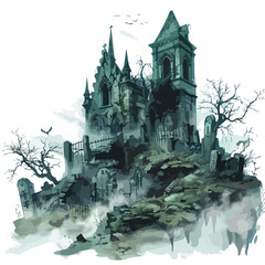 A spooky graveyard with eerie mist. clipart 