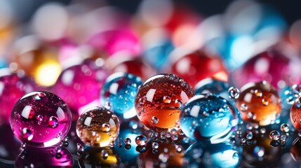 Vibrant soap bubbles floating on gradient blue background for artwork and design