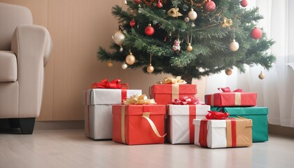 Christmas gift boxes under Christmas tree