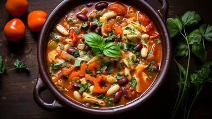 Foto op Plexiglas A comforting bowl of hearty minestrone soup packed wit © franklin