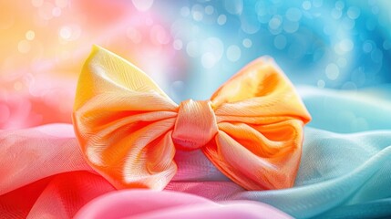 a bow of bright cloth lies on a light background