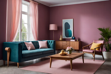 decor ideas in a living room for balanced and peaceful with Dark background, Front Angle Shot,