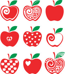 set of red apple icon isolated on white background. Vector illustration