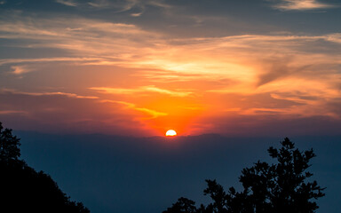 Fototapeta na wymiar sunset over the mountain in Nepal.