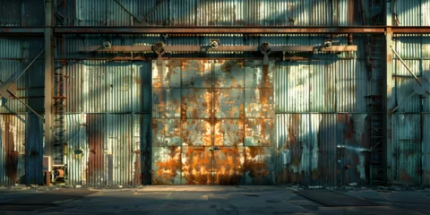 Foto op Plexiglas old rusty warehouse door and windows in old abandoned industrial building , A rusty building   © Mustafa