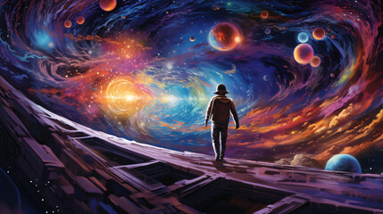 A cosmic traveler journeying through the cosmos aboard